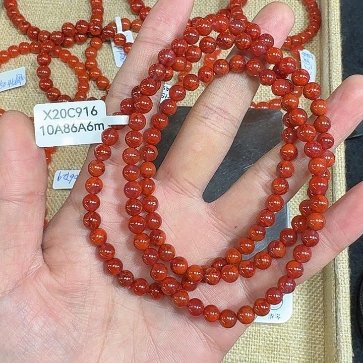 小***耳南红玛瑙未镶嵌手链原矿南红项链6mm精品火焰纹