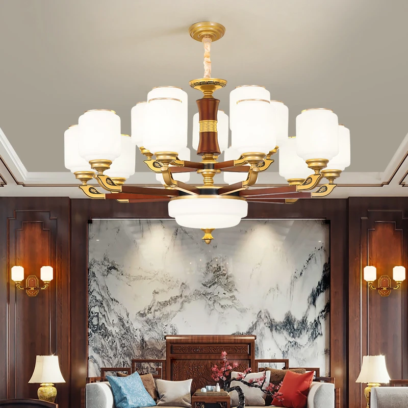 新中式客厅吊灯别墅复式楼中国简约家用锌合金餐厅灯具