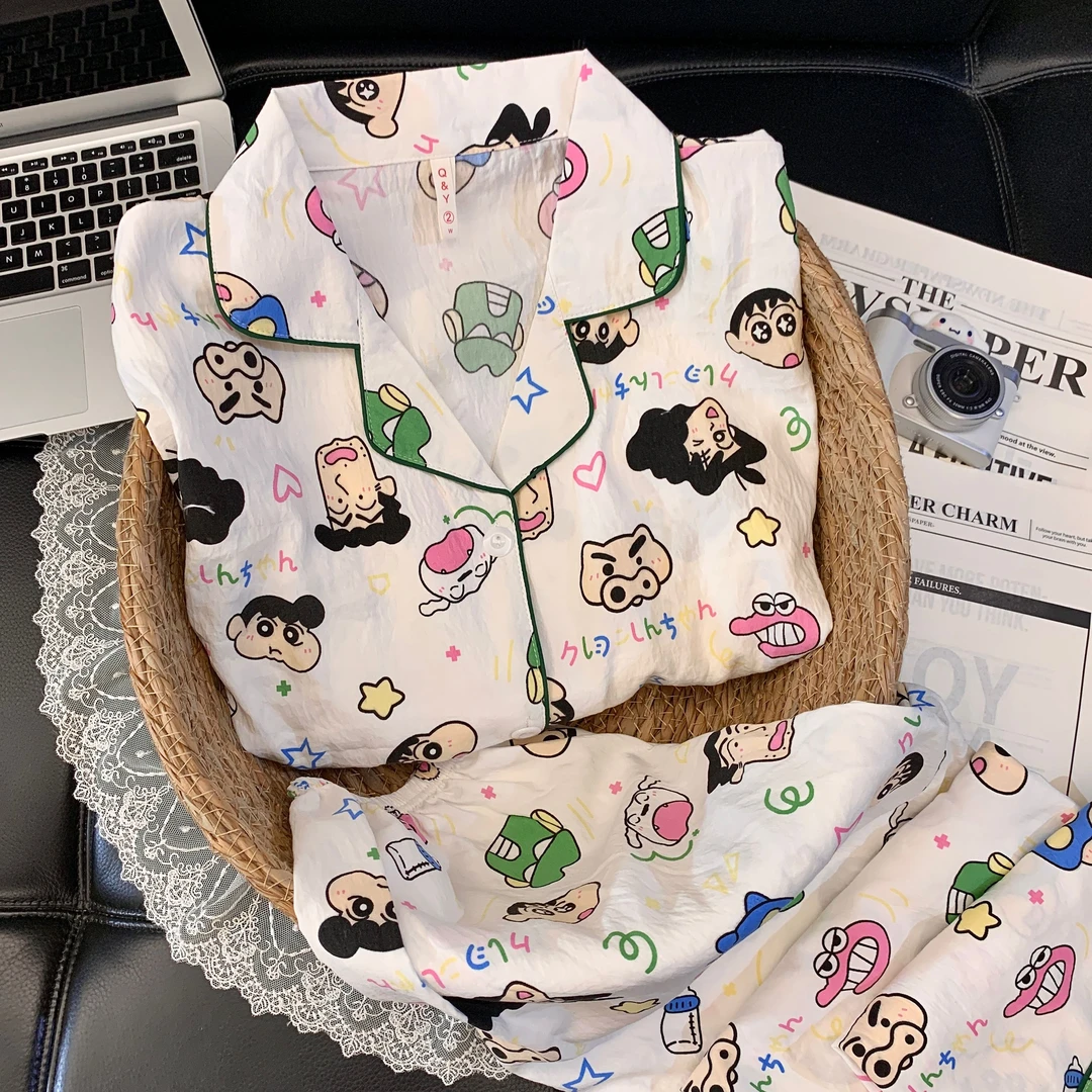 【长袖鳄鱼小新】春秋长袖云朵绵可爱卡通睡衣少女套装家居服