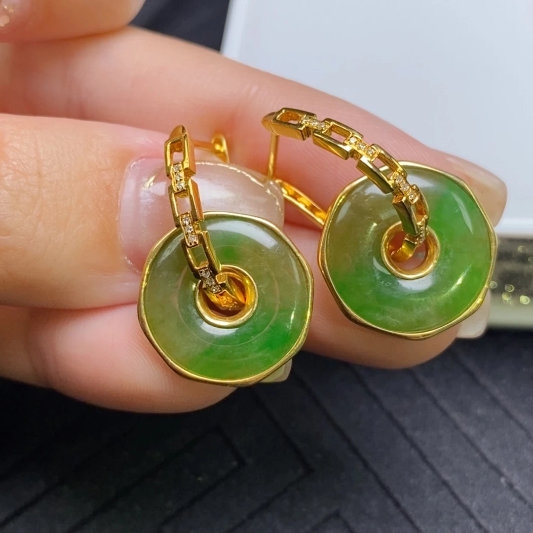翡翠18K金镶嵌耳饰甜甜圈