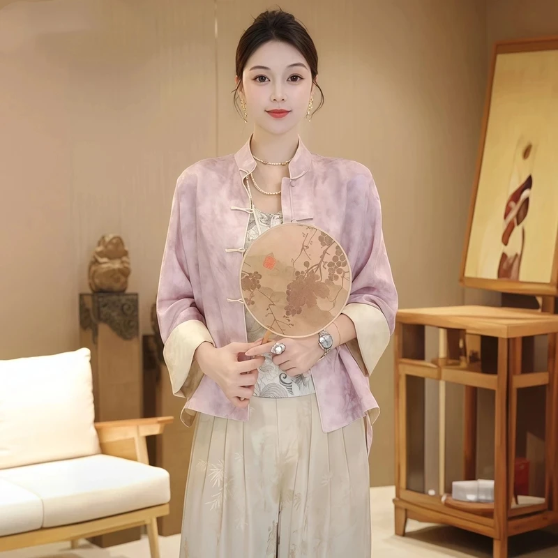 国风新中式重工提花盘扣外套女2025春夏新款气质休闲宽松开衫上衣