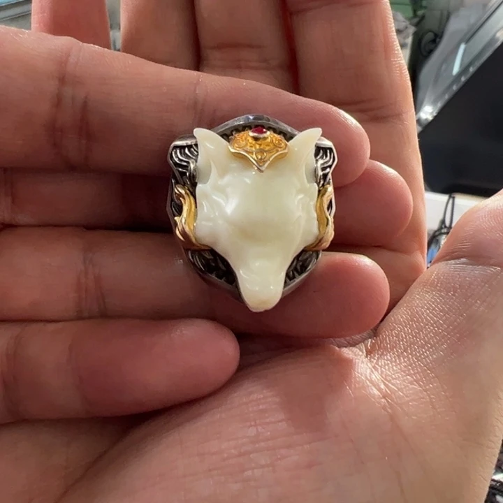 银S925镀金镶嵌戒指和田玉?****?