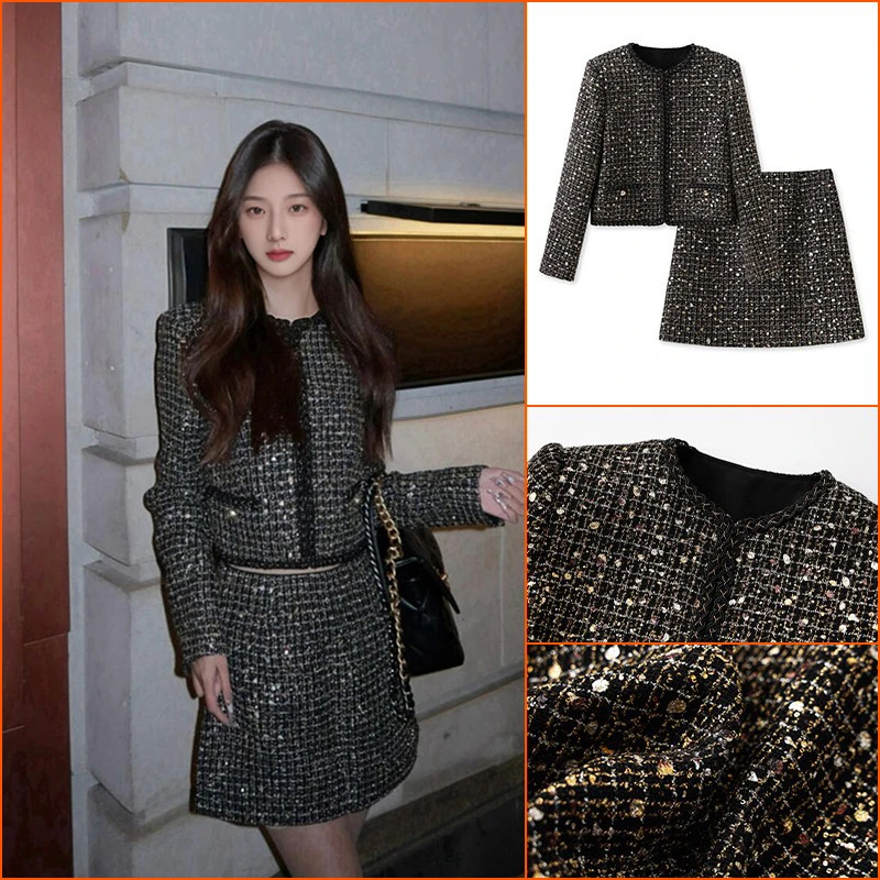 DFS早秋高端小香风修身外套短裙连衣裙三件套女装时尚名媛M8004