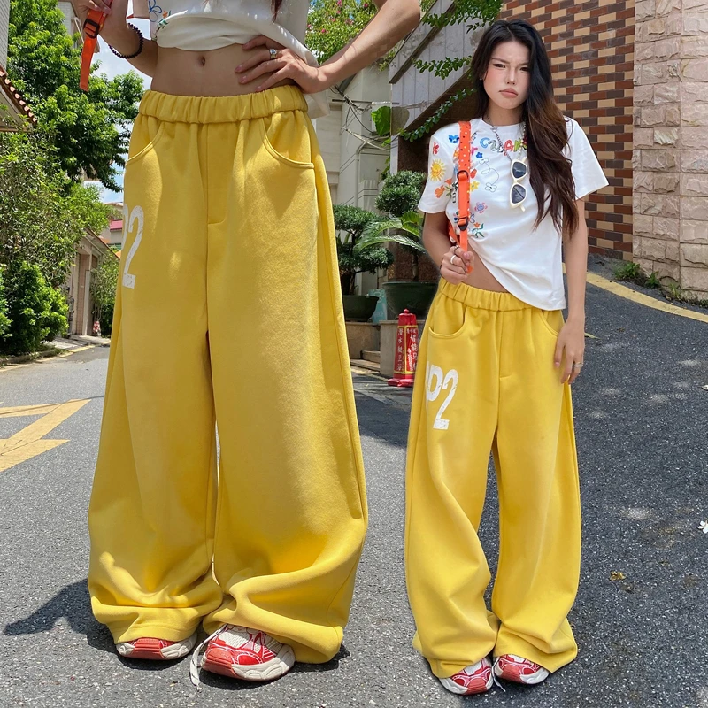 美式复古爵士舞垂感宽松卫裤女休闲运动直筒阔腿裤显瘦字母长裤子