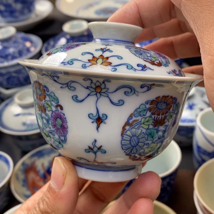 【闪购商品】景德镇青花斗彩盖碗