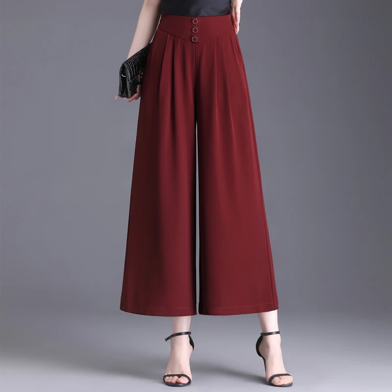 拉夏贝尔2025夏季新款高腰显瘦气质阔腿裤女通勤百搭九分裤直筒裤