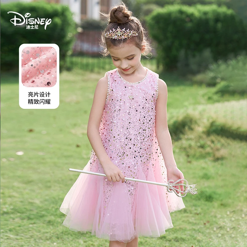 Disney/迪士尼纯色夏季女原创设计少女风连衣裙2025年童装公主裙