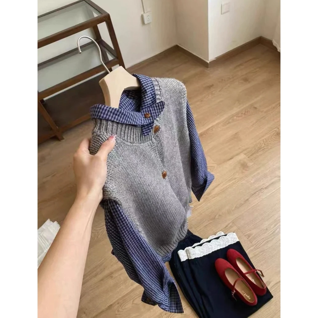 木扣马甲」圆领纯色休闲无袖开扣马甲