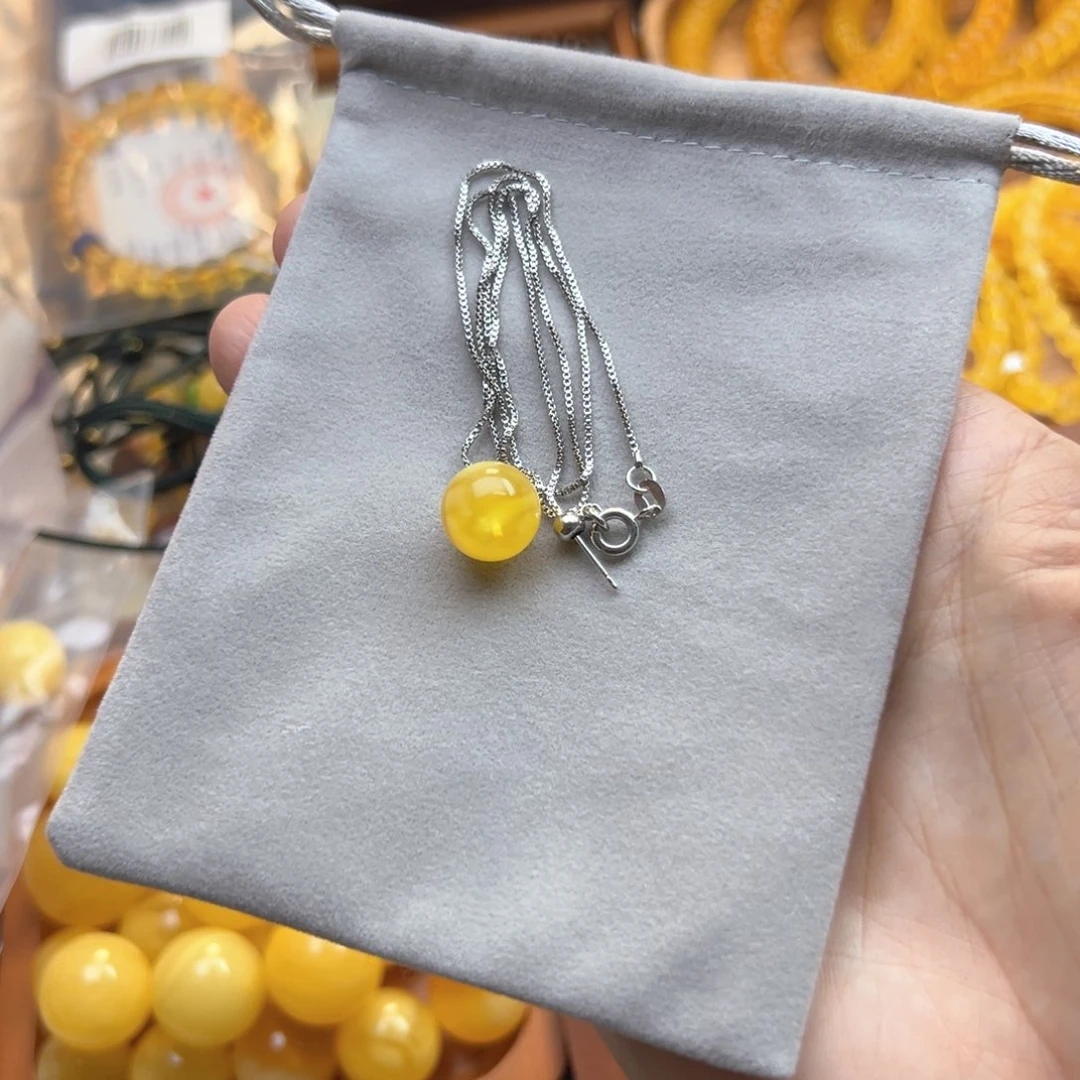 未镶嵌琥珀裸石925圆珠吊坠
