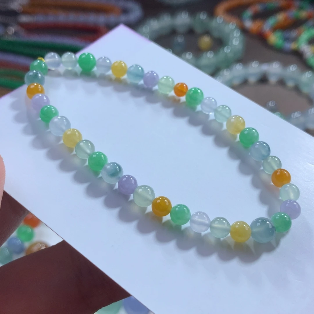 翡翠未镶嵌手链翡翠冰底糖果缤纷卡4～5+