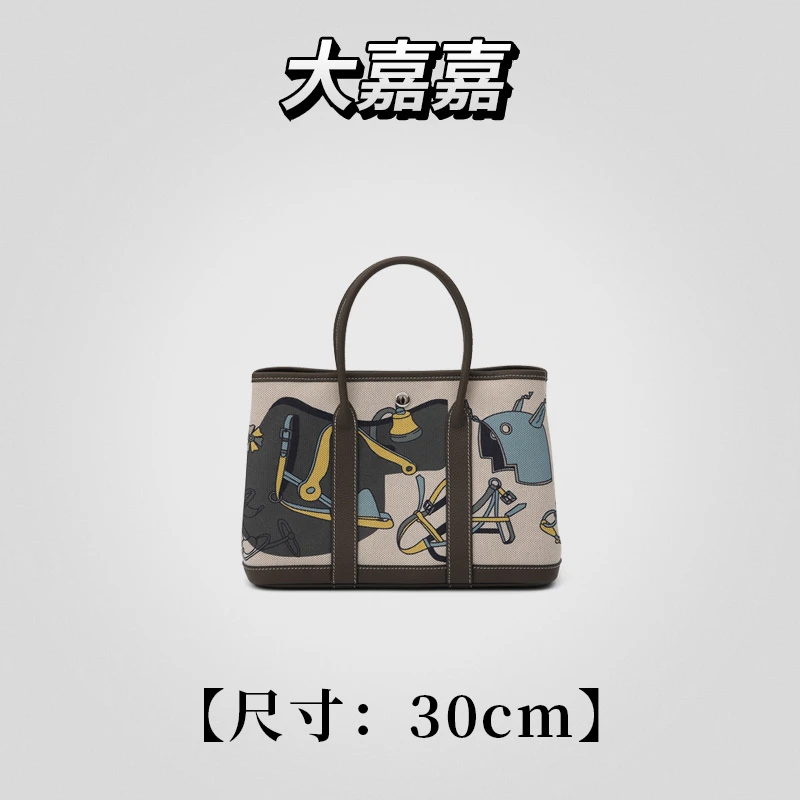 大嘉嘉 【马术灰- 涂鸦花园包包】牛皮 休闲风 手提包  30054