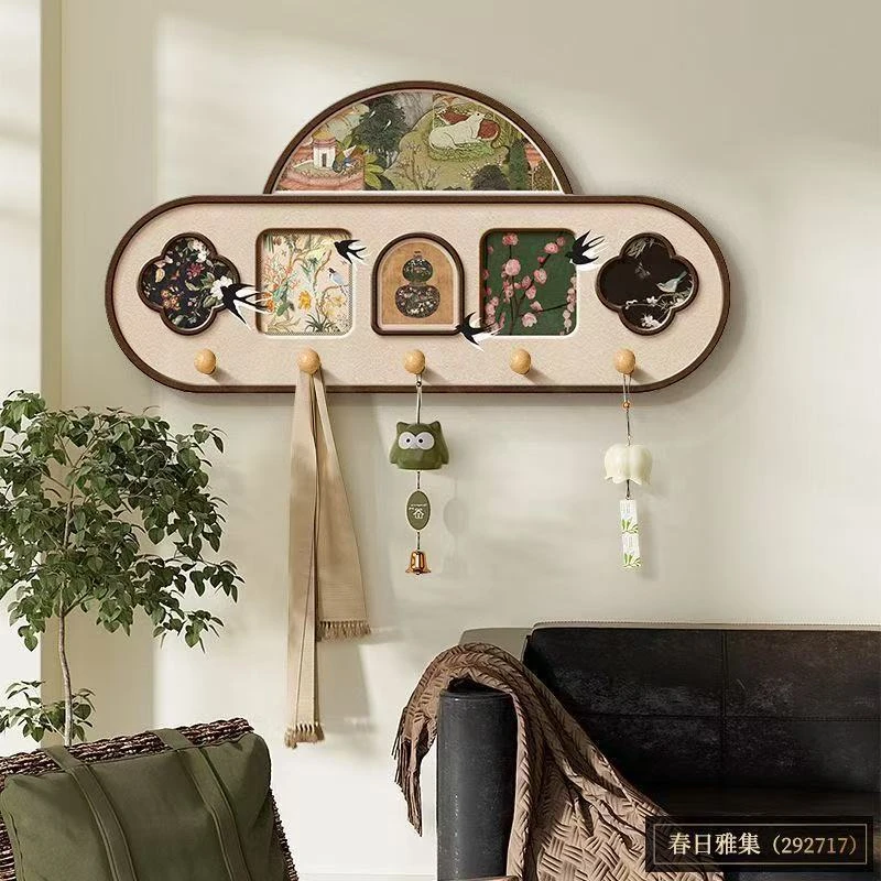 收纳古风置物架入户门玄关挂钩洞洞板打孔装饰画钥匙挂衣架挂画