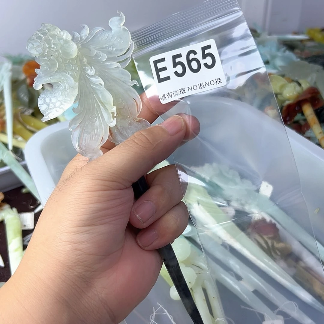 蛇纹石玉合金发饰青***风
