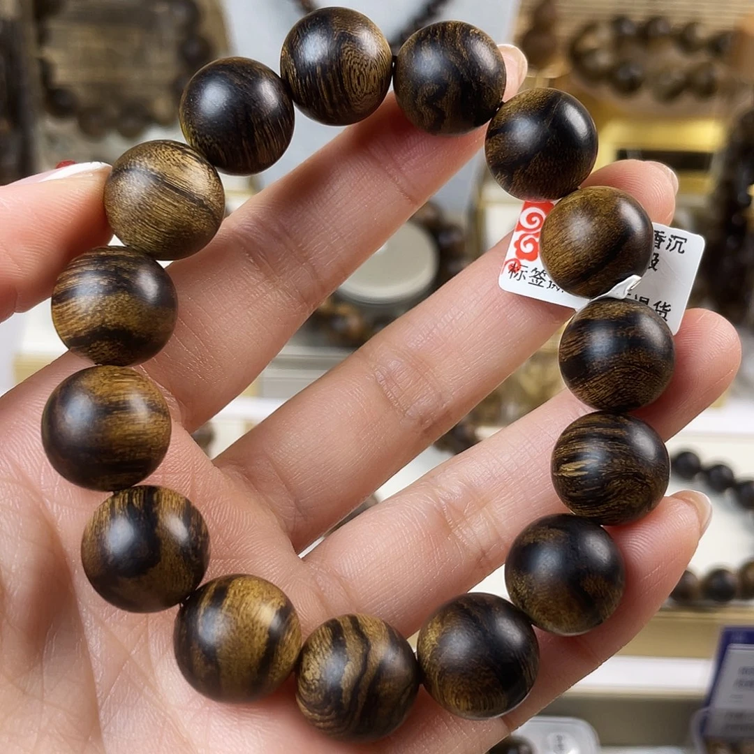 不***命沉香手串越南芽庄老白棋窖藏古董玉化瘤疤虎斑1.4