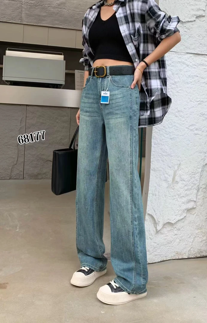 【春款现货】直筒黑色腰带拖地裤68177