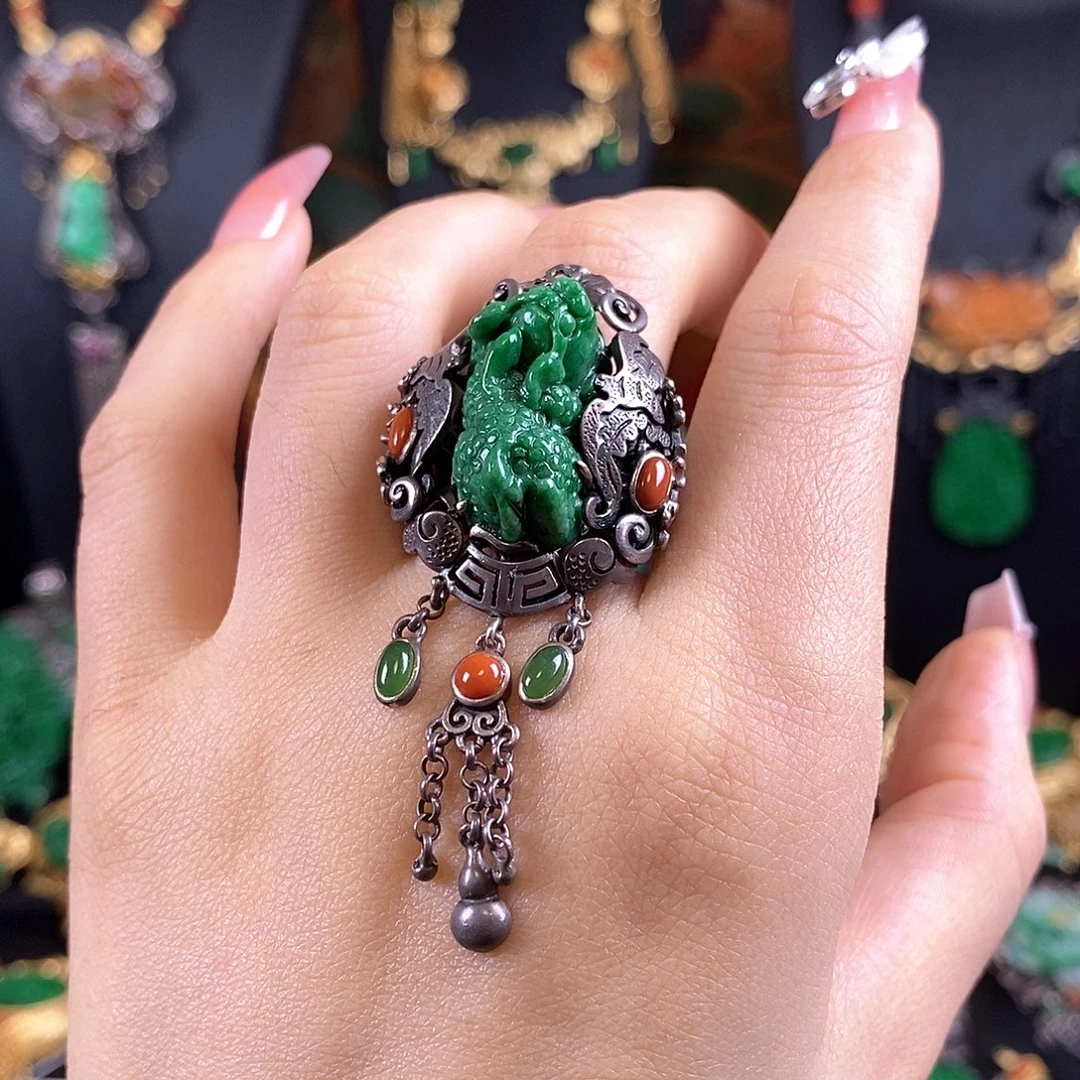 翡翠银S925镶嵌戒指戒指