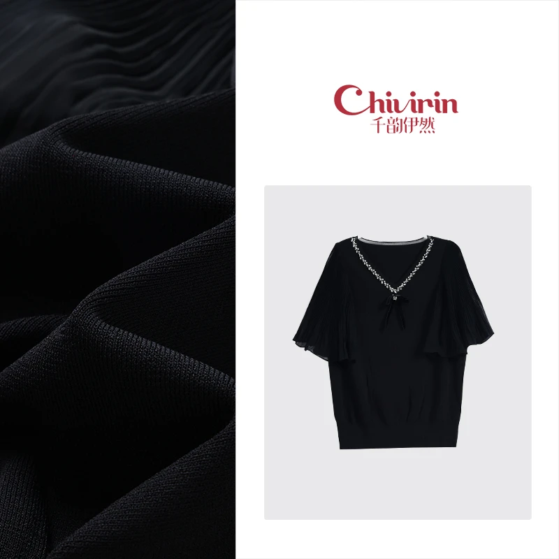 【千韵伊然】休闲风气质显瘦时尚设计感纯色高级针织衫上衣0172