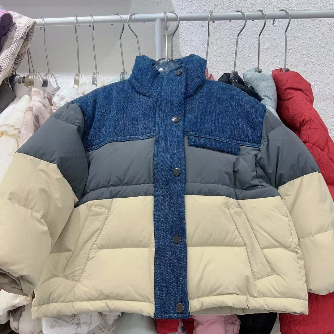 0320款花郎家品牌羽绒服儿童女童时尚连帽加厚拼接冬季儿童撞色