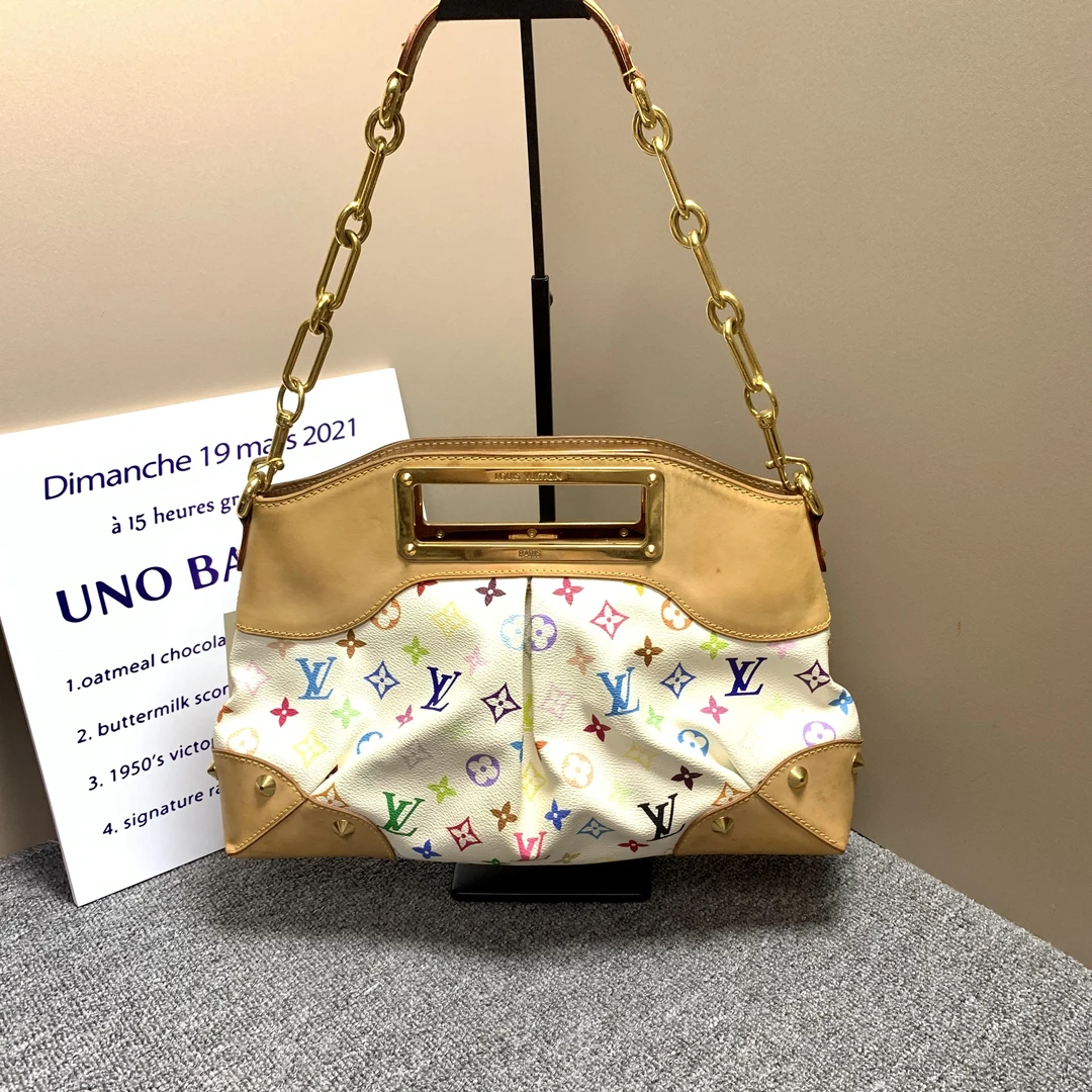95新 LouisVuitton/路易威登 小怡中古/LV白三彩单肩包朱迪手提包