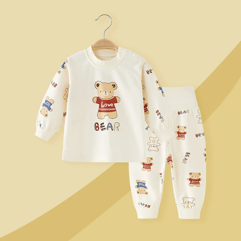 a类纯棉内衣肩扣高腰护肚分体套装四季无骨家居服睡衣打底