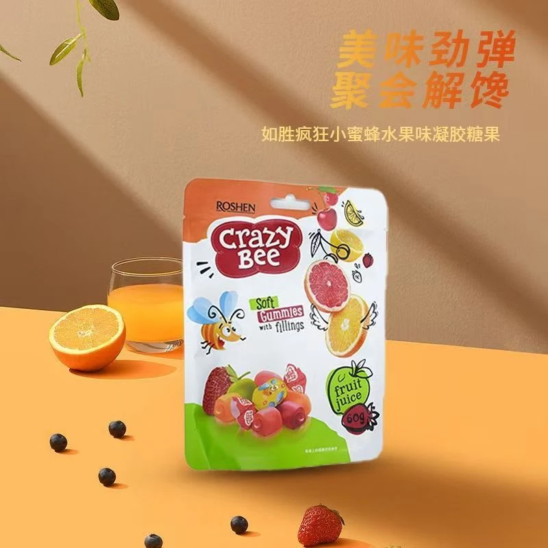 乌克兰原装进口小蜜蜂多种口味果汁夹心软糖60克*3袋零食美味便携