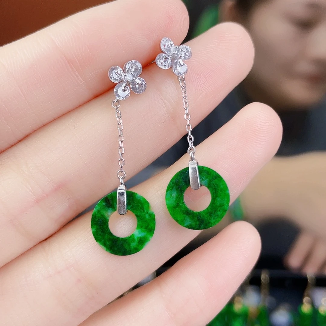翡翠银S925镶嵌耳饰
