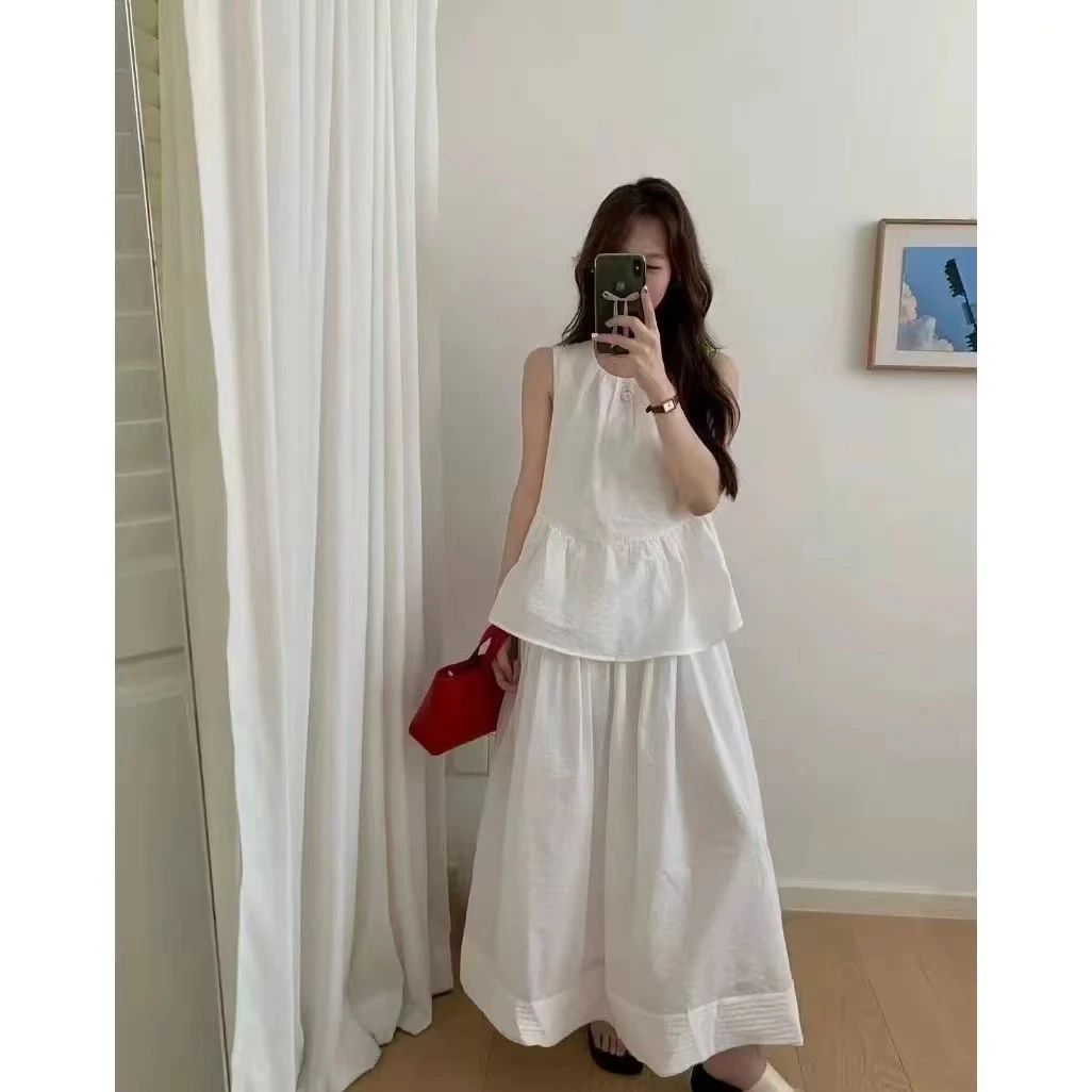 CHUMU/储慕【柏林少女】2025无袖衬衫上衣半身裙一体假两件连衣裙