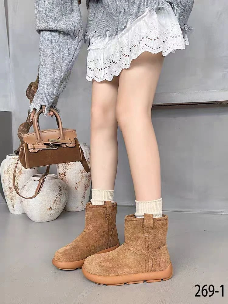 269-1（加绒）休闲雪地靴女学生一脚蹬加棉短筒保暖女靴冬季棉鞋