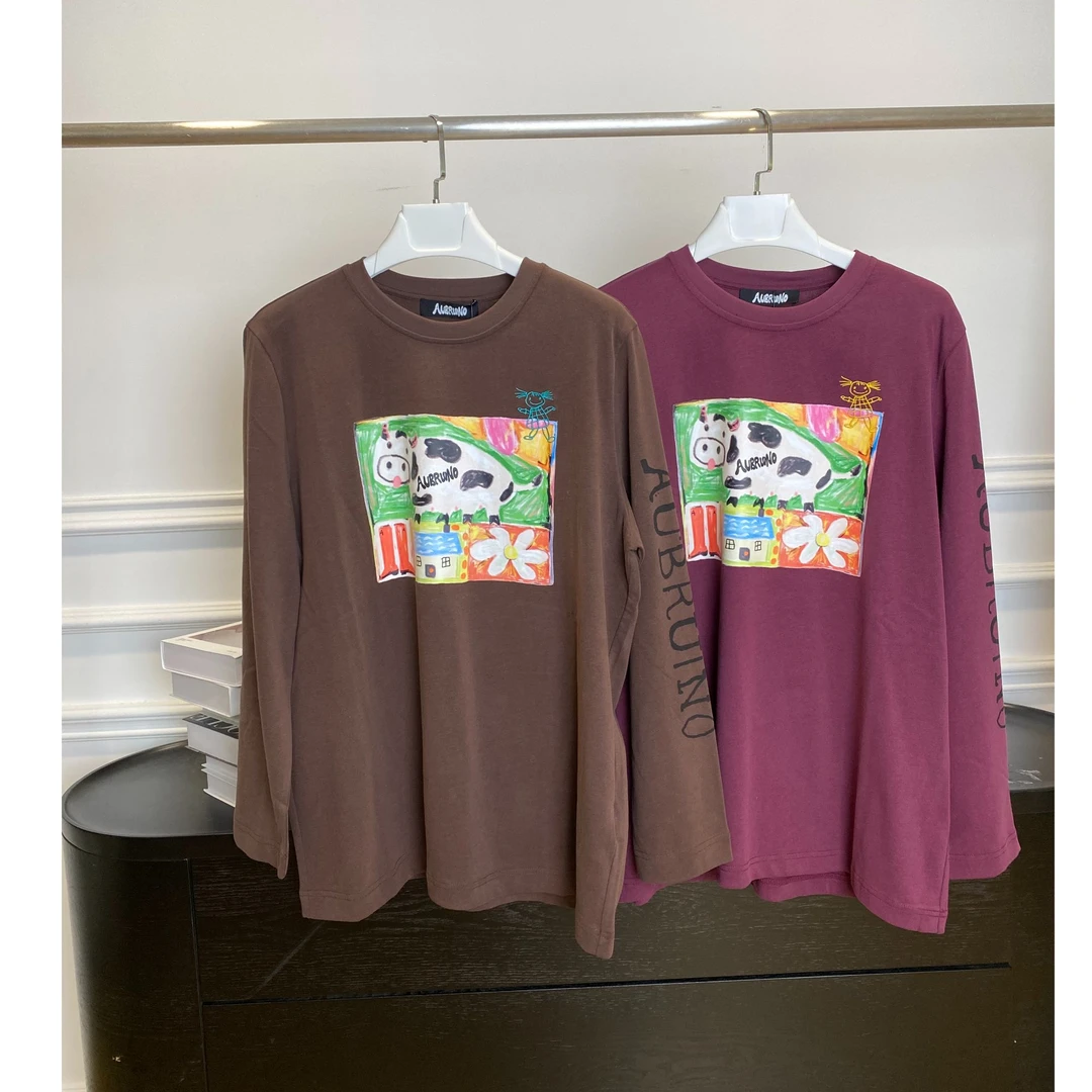 AUBRUINO 奶牛农场印花T恤25年春夏A025SST-9KT——1080