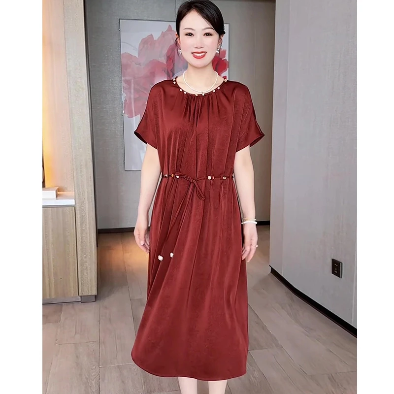 中老年女装高贵气质收腰裙子妈妈装40-50岁洋气时髦新款连衣裙夏