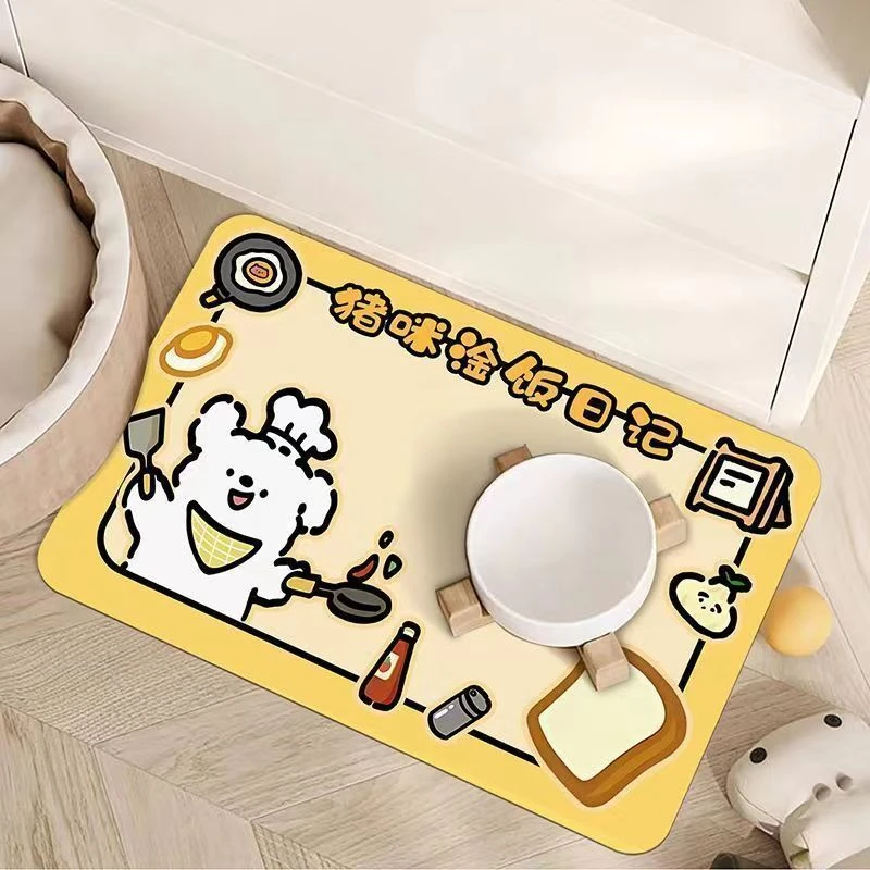 可爱卡通猫猫狗狗宠物专用餐垫碗垫吸水防滑速干好打理垫子水晶绒