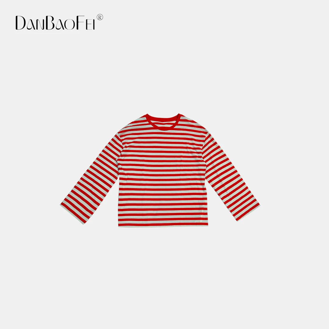 SISI  橘色条纹 女装经典定染橘条长T YLM00600