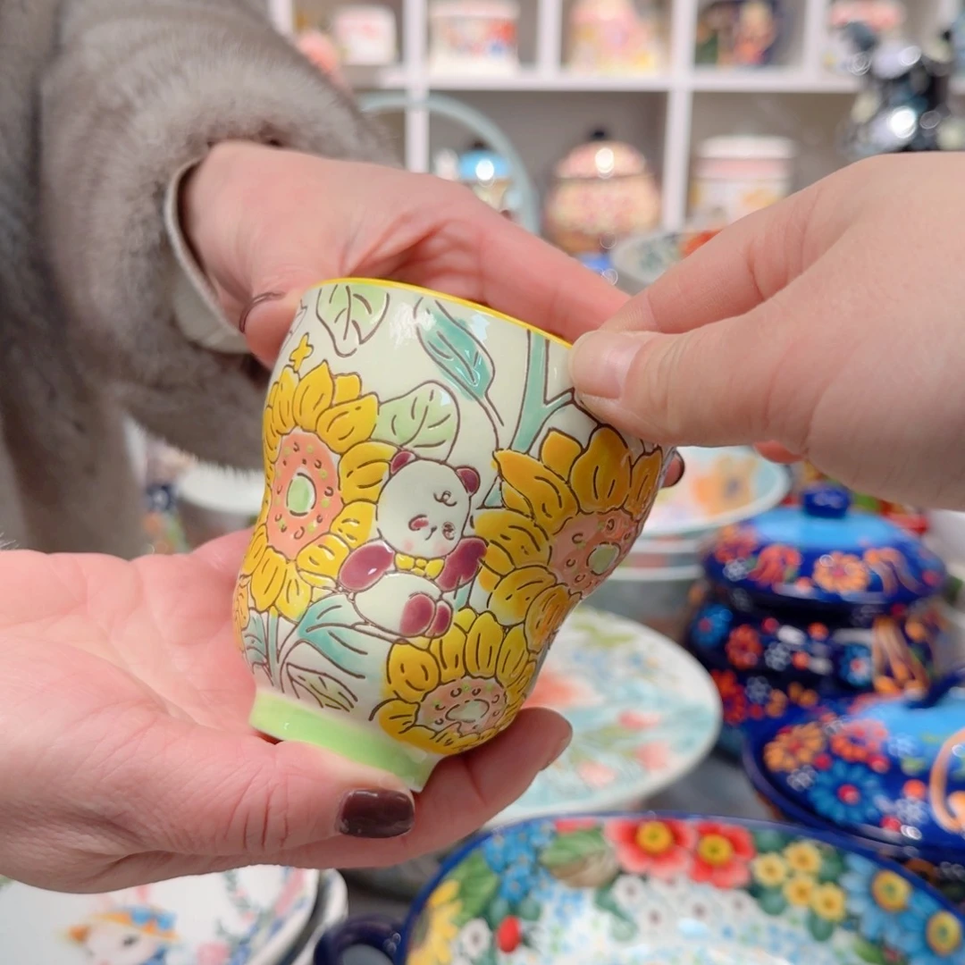 瓷向日葵小葫芦杯一只