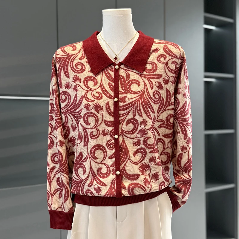 中年女士宽松针织衫气质妈妈装长袖翻领秋季毛衫中老年女装毛衣