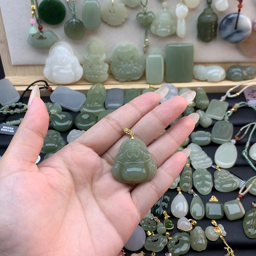和田玉银S925镶嵌吊坠(不含链)