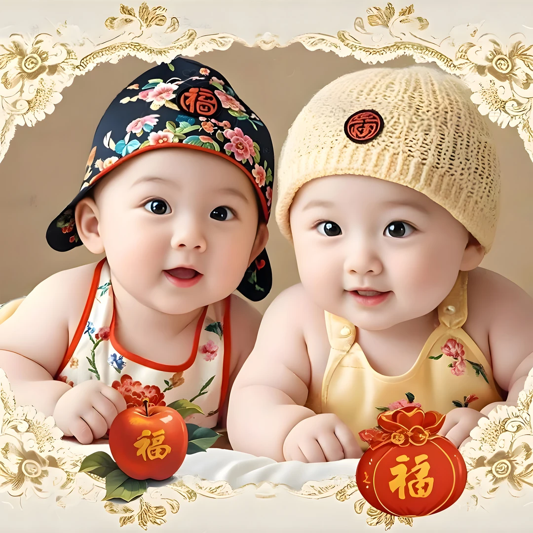 龙凤胎宝宝海报婴儿照片墙贴画孕妇备孕胎教挂画双胞胎男孩女孩画