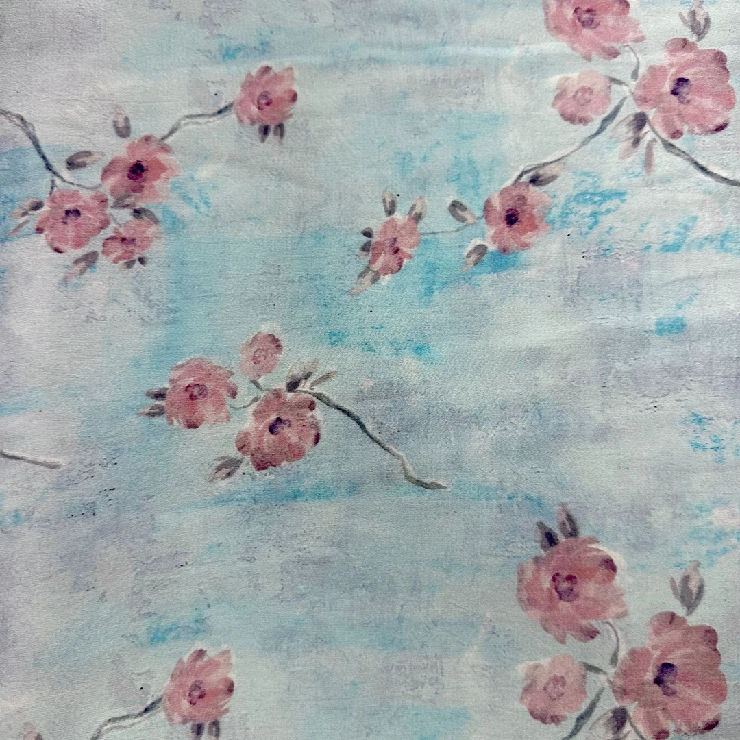 【春枝俏-蓝】手抓花仿醋酸面料中式风格布料