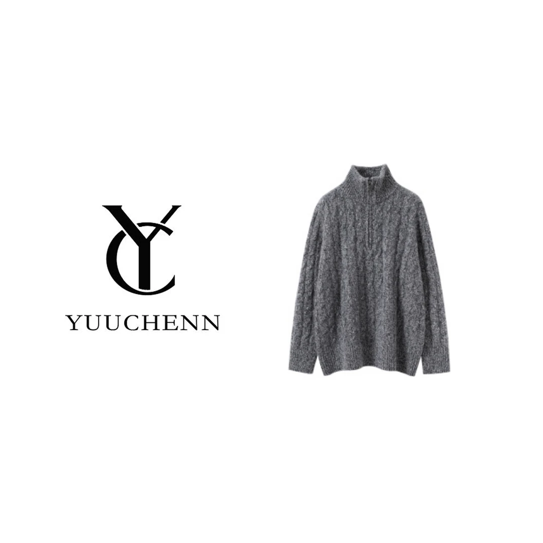 YUUCHENN四股花纱绞花半拉链羊绒打底衫NZS5060