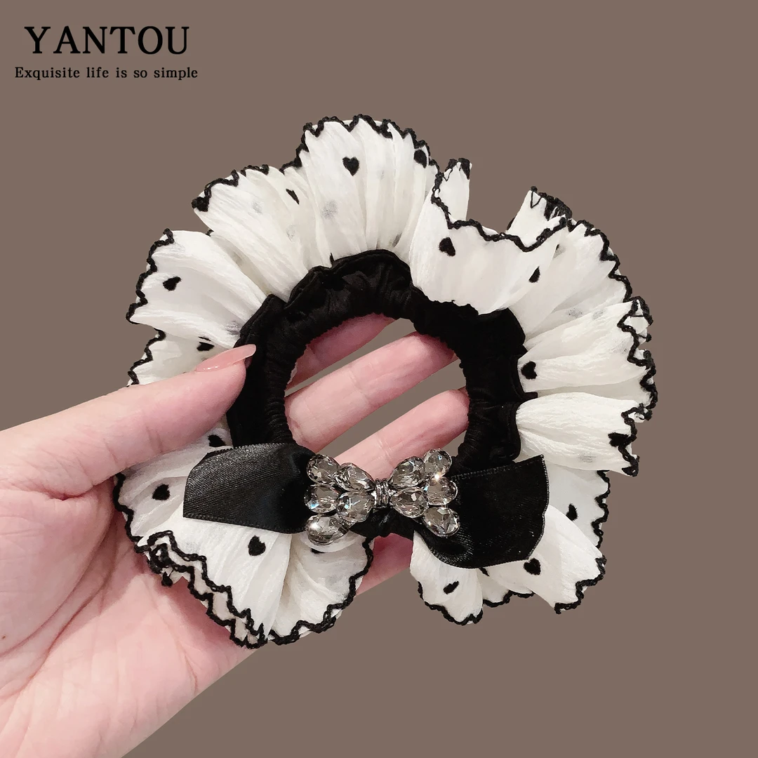 爱心波点发绳韩系高级感网纱大肠发圈日常百搭丸子头皮筋头绳发饰