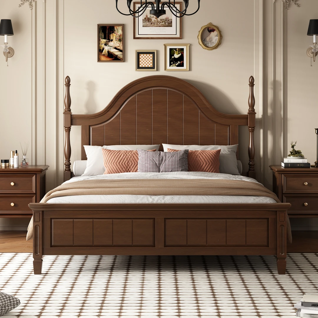 美式实木床简美白蜡木气压储物主卧储物婚床18米胡桃色结婚双人床