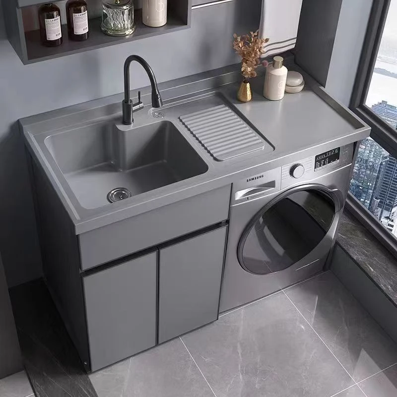 2025年新款洗衣机柜组合定制滚筒洗衣水槽池台盆带搓衣板一体浴柜