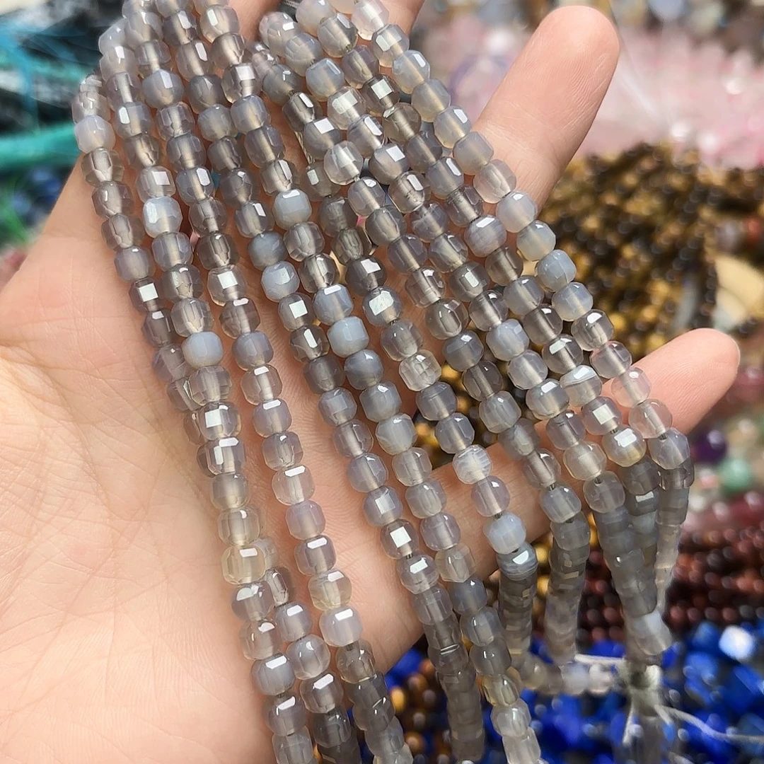 玛瑙/玉髓未镶嵌珠宝半成品5×5灰玛方切一条长30