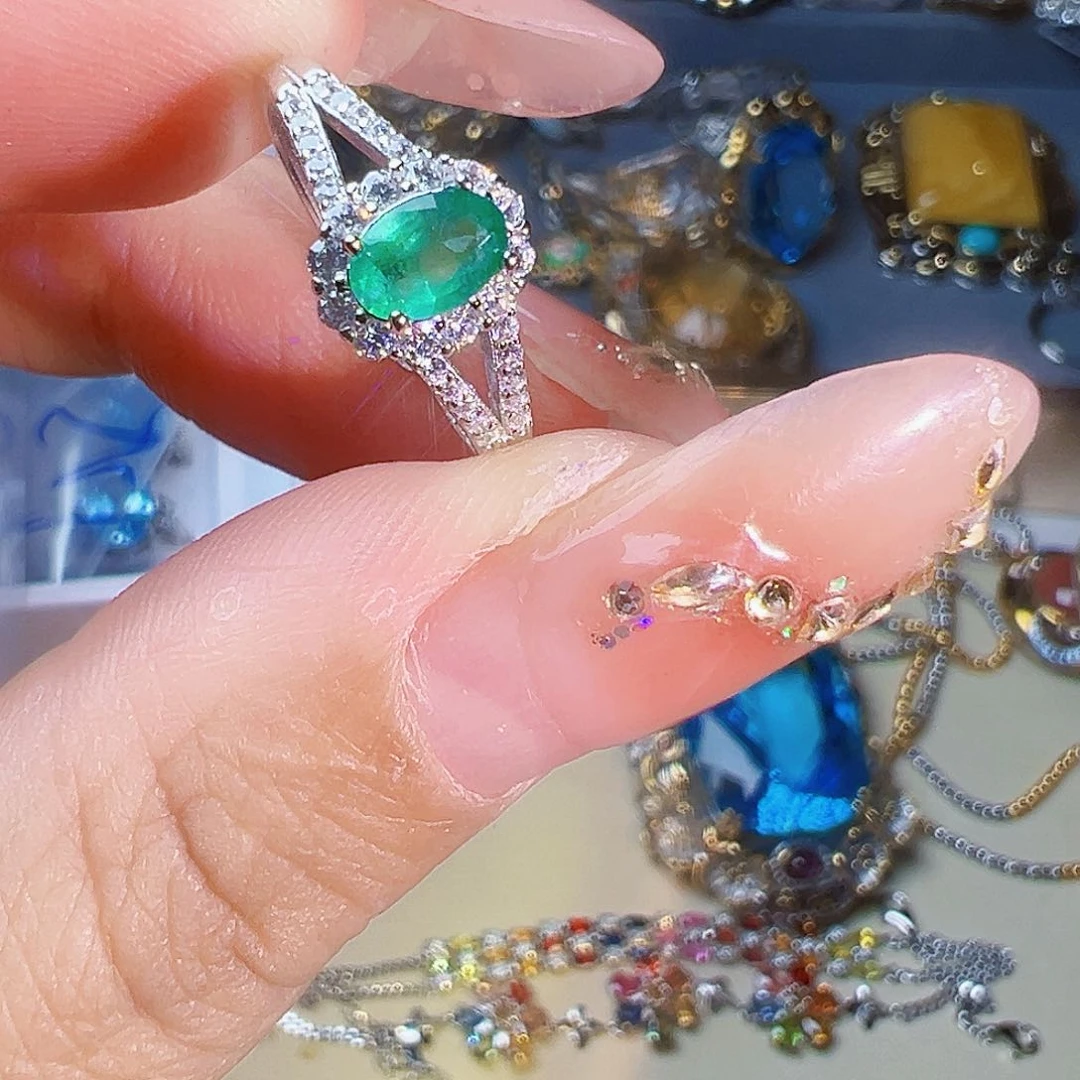 戒指银S925镶嵌祖母绿