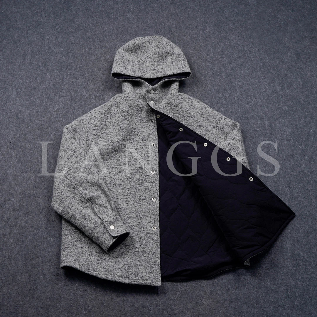 LANGGS&木子里 休闲羊毛填充连帽高级感毛呢外套-FW44151