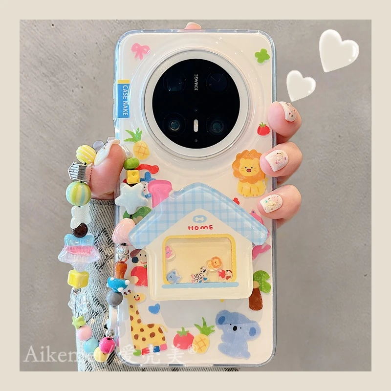 适用华为mate70pro+手机壳围边小动物mate60pro+屋子摇摇乐支架女