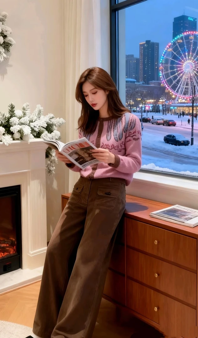 2025秋季新款洋气减龄氛围感提花长袖针织开衫复古垂感休闲裤套装