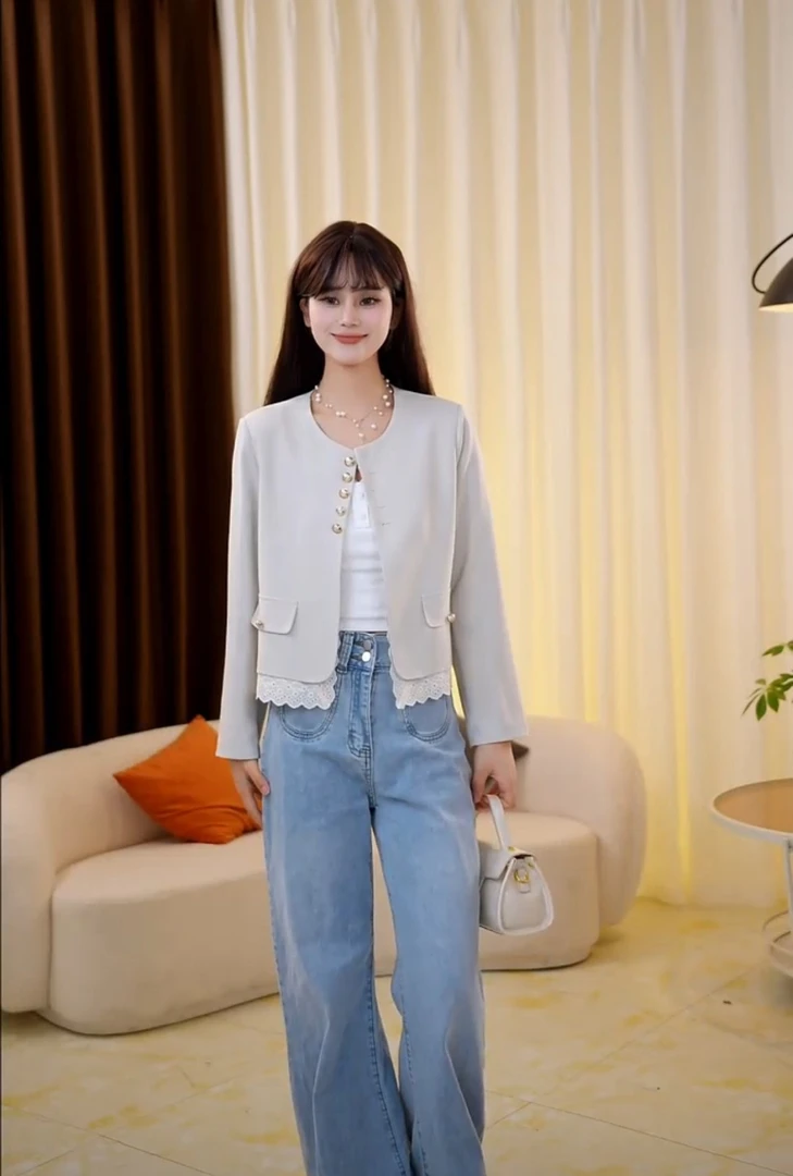 8880新款蕾丝拼接小香风气质休闲西装外套女2025夏季西服上衣