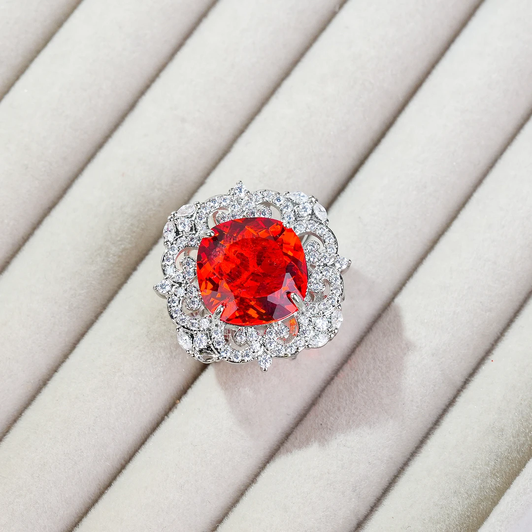 铜合金合成锆石戒指 气质轻奢时尚红色经典豪华百搭戒指-7202-3