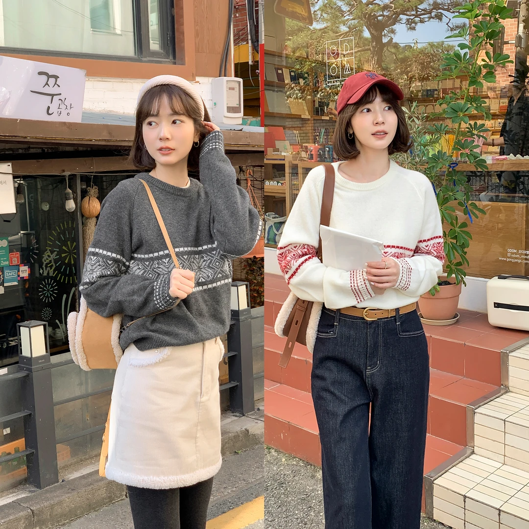 法儿家韩国限定【92折】【雪花书签】FS508S068圆领针织毛衣