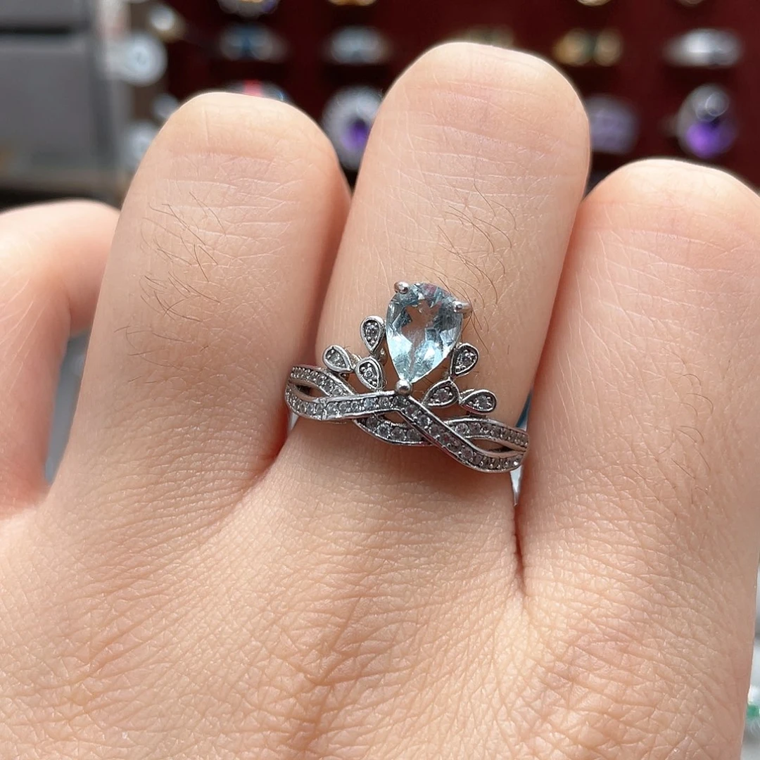 银S925镶嵌戒圈海蓝宝石